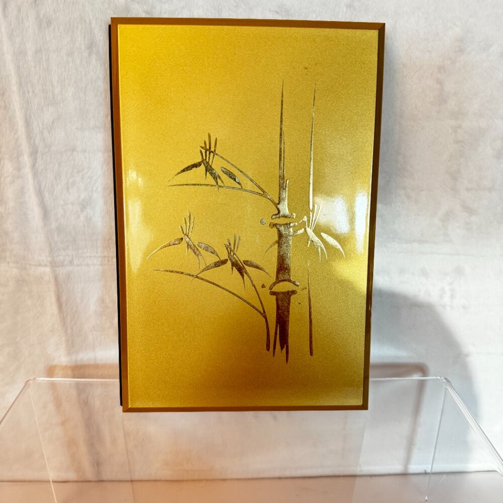 Vtg Otagiri Gold Bamboo Lacquerware Address Book Japan Unused Missing 1 page